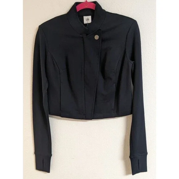 NEW~Women's Cabi # 6259 ADMIRAL JACKET Navy Blue Ponte Knit Cropped Zip Front XS - Picture 3 of 9